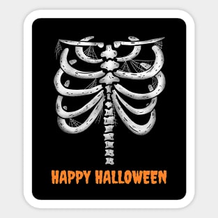 Happy Halloween (skeleton ribs with cobwebs) Sticker